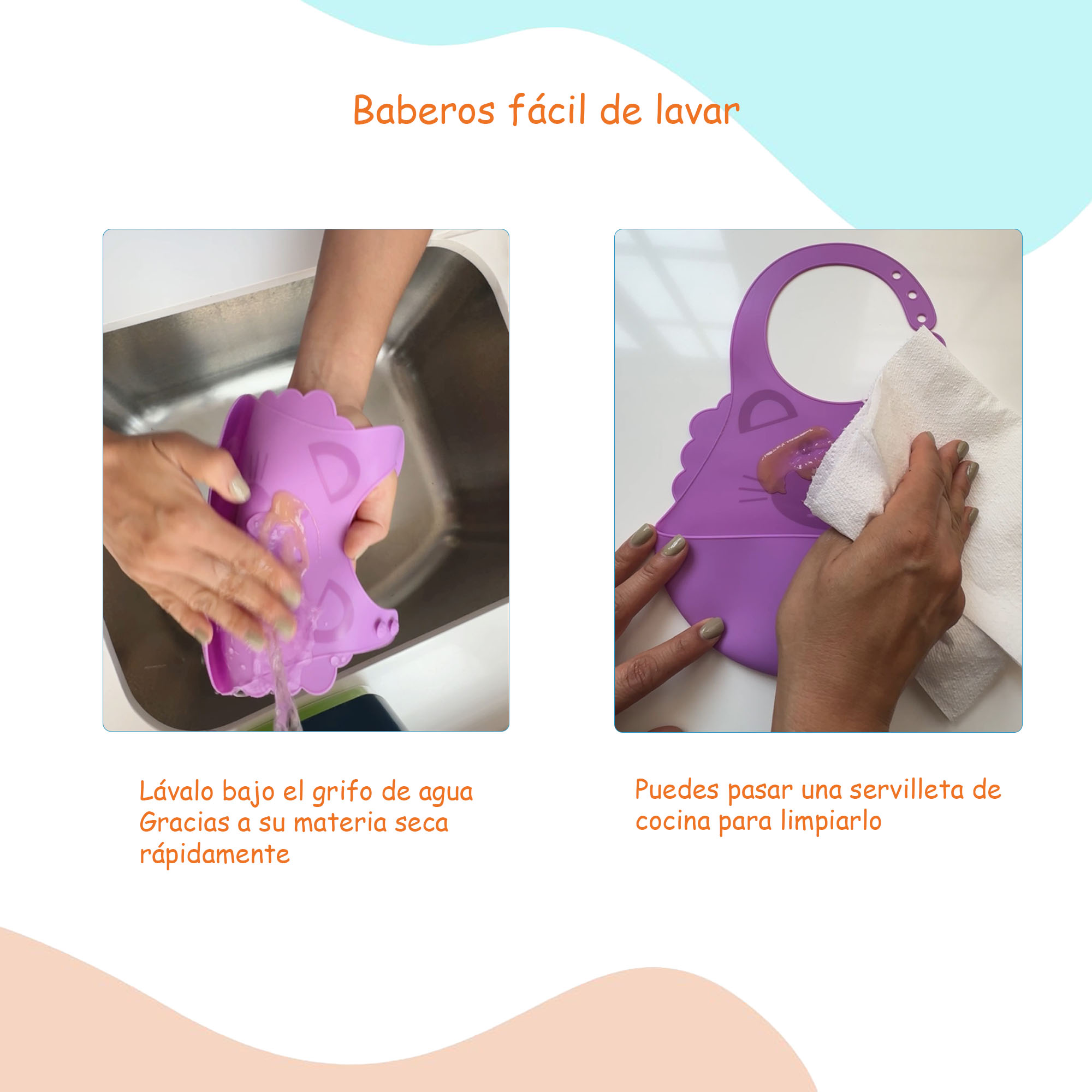 3 Baberos para Bebé con Contenedor de Migajas, Libre de BPA, Diseño de Osito.