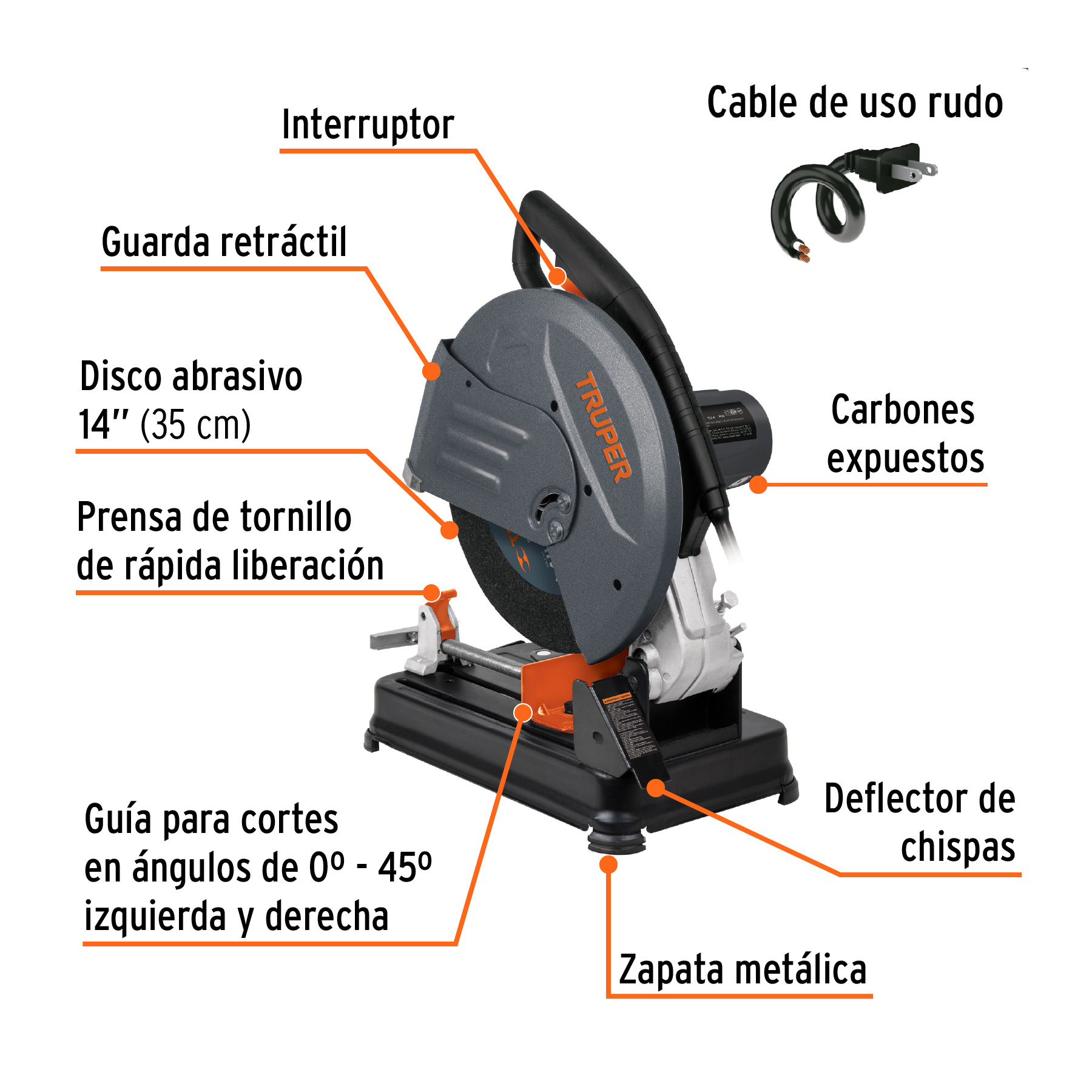 Tronzadora cortadora de metales Truper 14 pul mango recto 2200 W 17733 negro