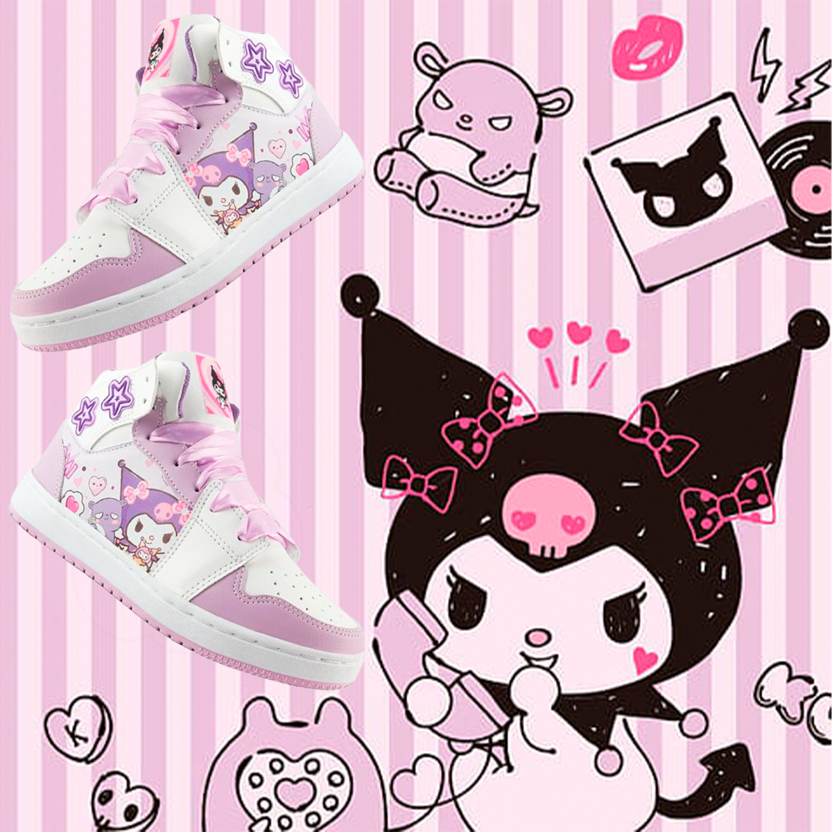 Tenis Niña Kuromi My Melody Moda Deportivo Cosidos 416-n-lbk