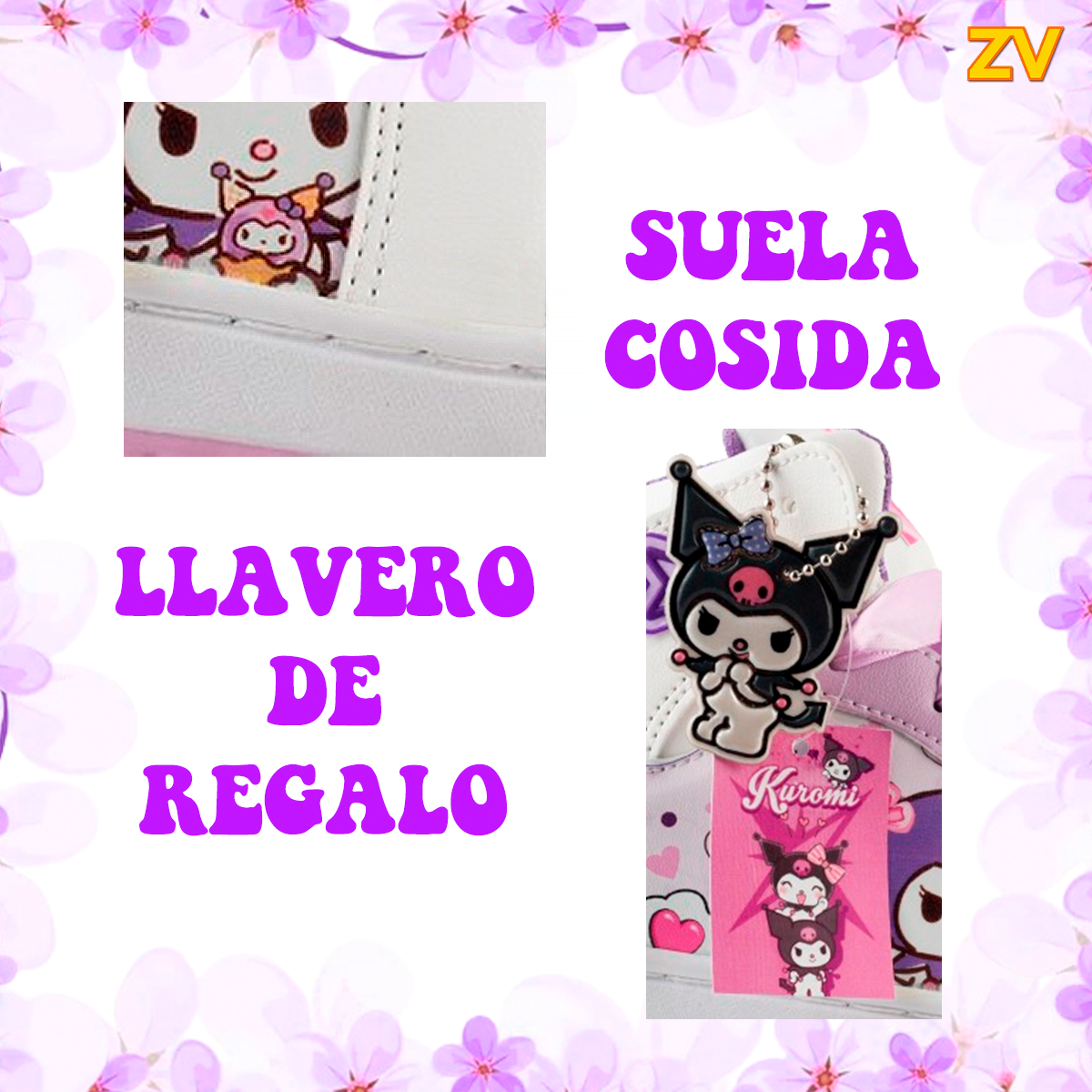 Tenis Niña Kuromi My Melody Moda Deportivo Cosidos 416-n-lbk