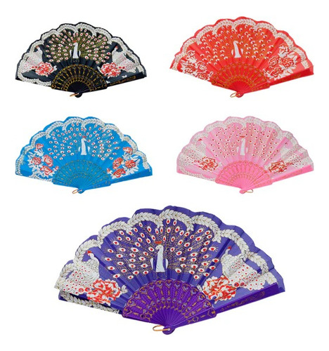100 Abanico Plastico Tela Pavorreal Colores Recuerdo Danza.