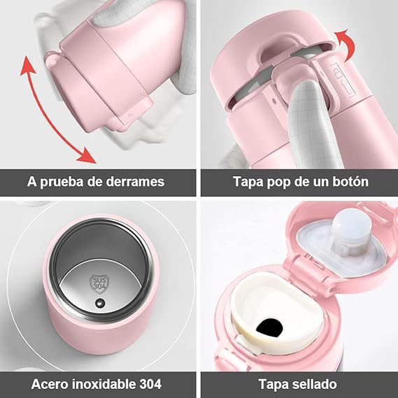 A EASYTAO Termos para Cafe, Botella de Agua, Mantiene Frío y Caliente 6 Horas, Termo Taze de Acero Inoxidable, Vaso Termico para Adultos y Niño, Hombres y Mujeres(450ml Rosa).