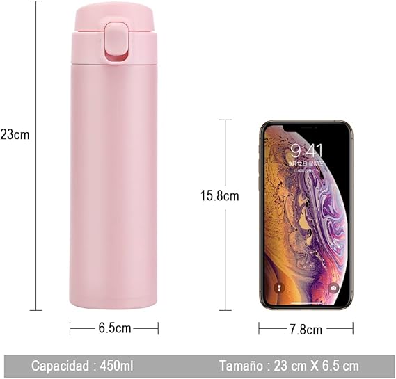 A EASYTAO Termos para Cafe, Botella de Agua, Mantiene Frío y Caliente 6 Horas, Termo Taze de Acero Inoxidable, Vaso Termico para Adultos y Niño, Hombres y Mujeres(450ml Rosa).