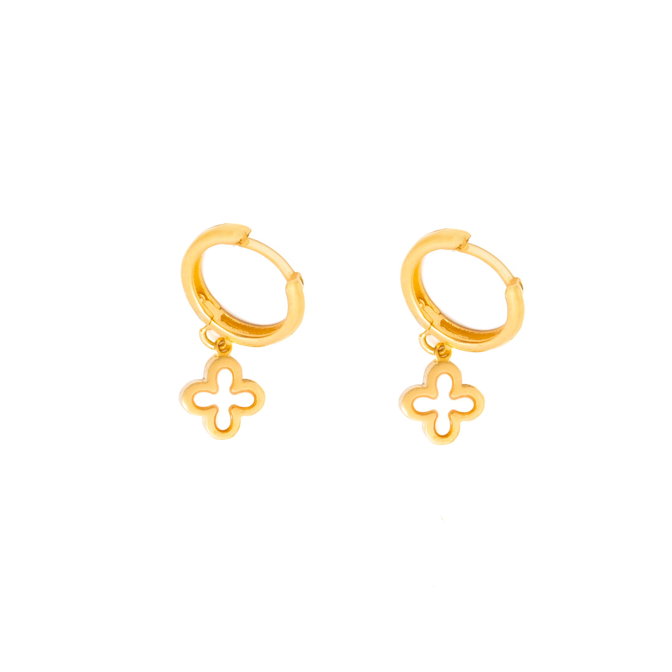 Arracadas con Cruz Perla en Oro 10 Kilates. Oro Fino Joyería..