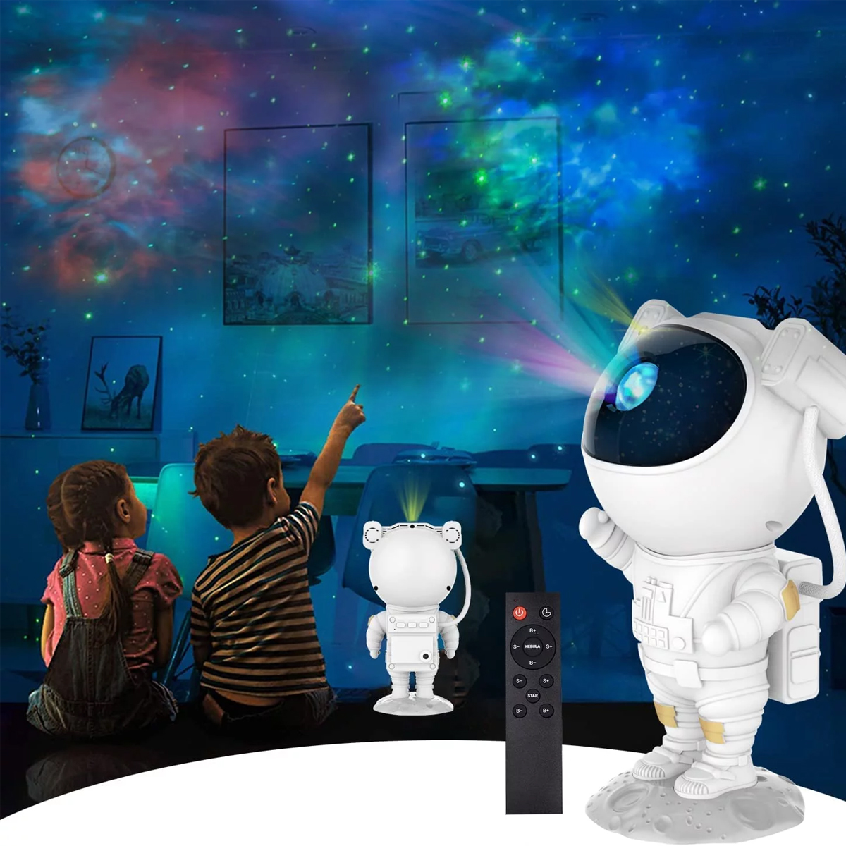 Astronauta proyector de estrellas con bocina bluetooth galaxias luz nebulosa luz nocturna