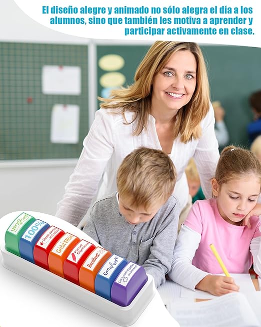  Juego de 8 sellos para maestros，Sello de Oficina Ideal para Calificar Suministros en el Aula, 