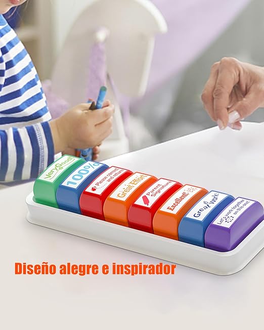  Juego de 8 sellos para maestros，Sello de Oficina Ideal para Calificar Suministros en el Aula, 