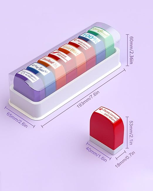 Juego de 8 sellos para maestros，Sello de Oficina Ideal para Calificar Suministros en el Aula, 