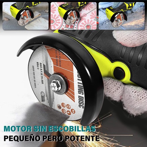 Esmeril Inalámbrica Pulidor Esmeriladora Angular Ironhoof 16.8v 3-inch 5 Discos Color Verde.