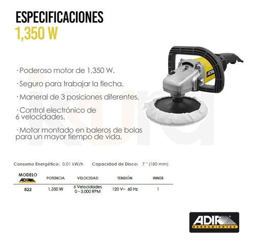 Pulidora Industrial 7 Pulgadas 1350w Adir 822 amarillo negro.