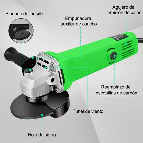 Esmeriladoras Adeske Esmeriles Mini Pulidora Amoladora Angular Color Verde Frecuencia 60Hz 110V 127V.