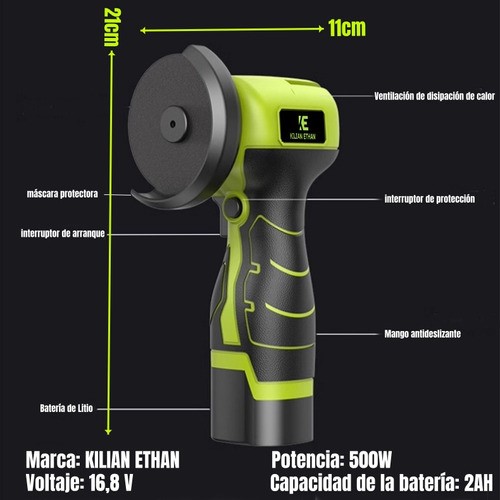 Mini Esmeril Angular Inalámbrica Pulidora, Maquina De Cortar verde/negro.