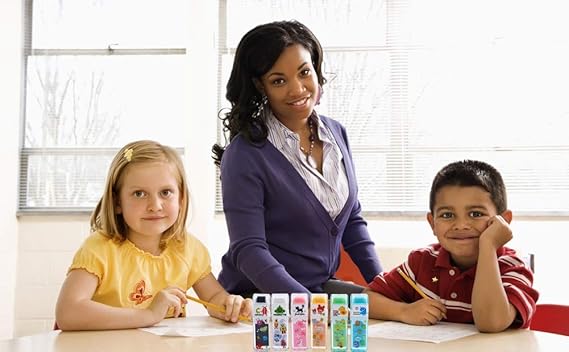 A StudentsZone - Borradores de lápiz para niños, 6 unidades y 6 colores, blanco, azul, verde, rosa, morado, rojo rosa, regalo de fiesta divertido y suministros escolares, borrador de dibujo Kawaii.
