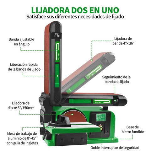 650w Lijadora De Madera Y Metal Banda y Disco 4x36 Shawty verde.