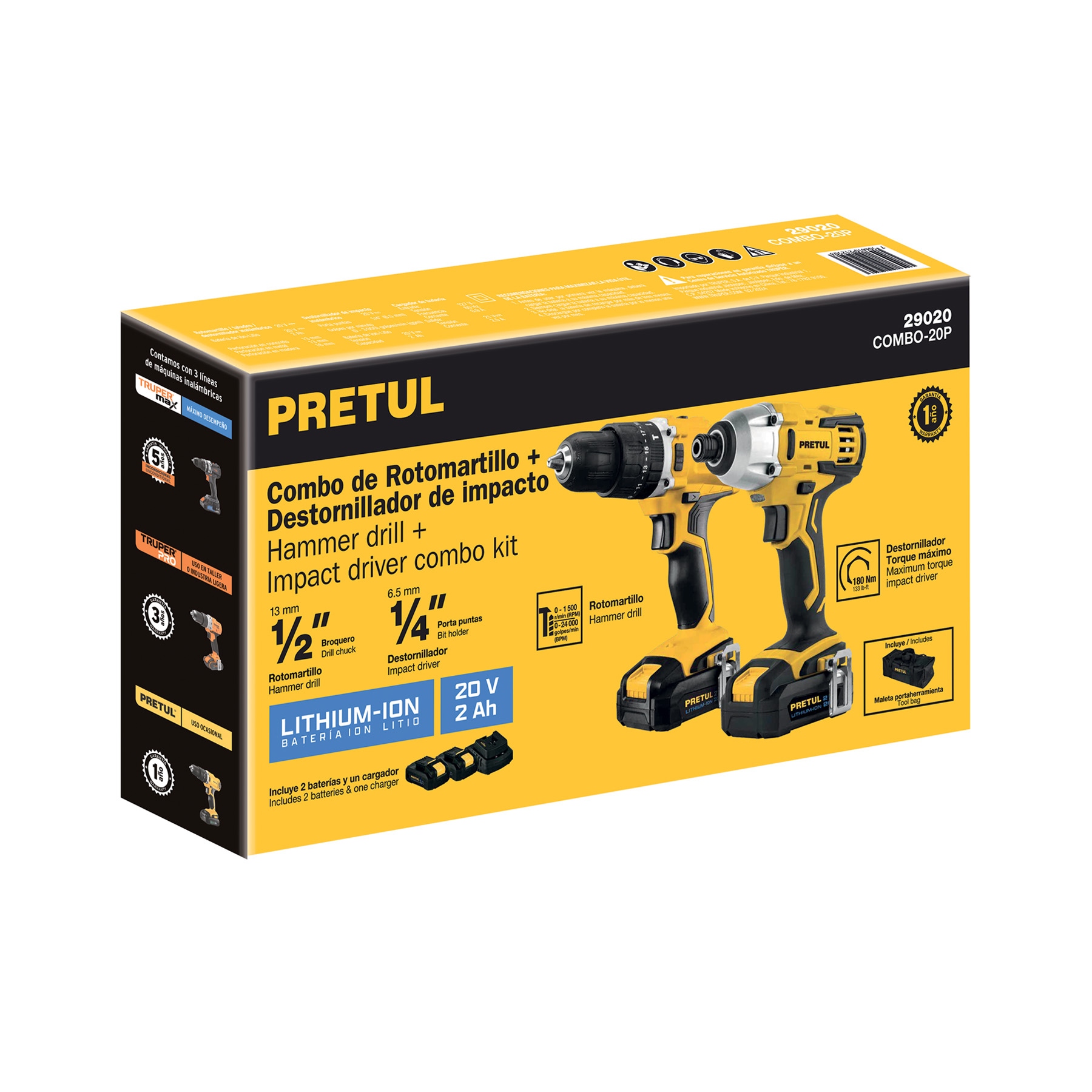 Combo Truper Rotomartillo + Destornillador Impacto Inal. 20V, Pretul ENDY10.
