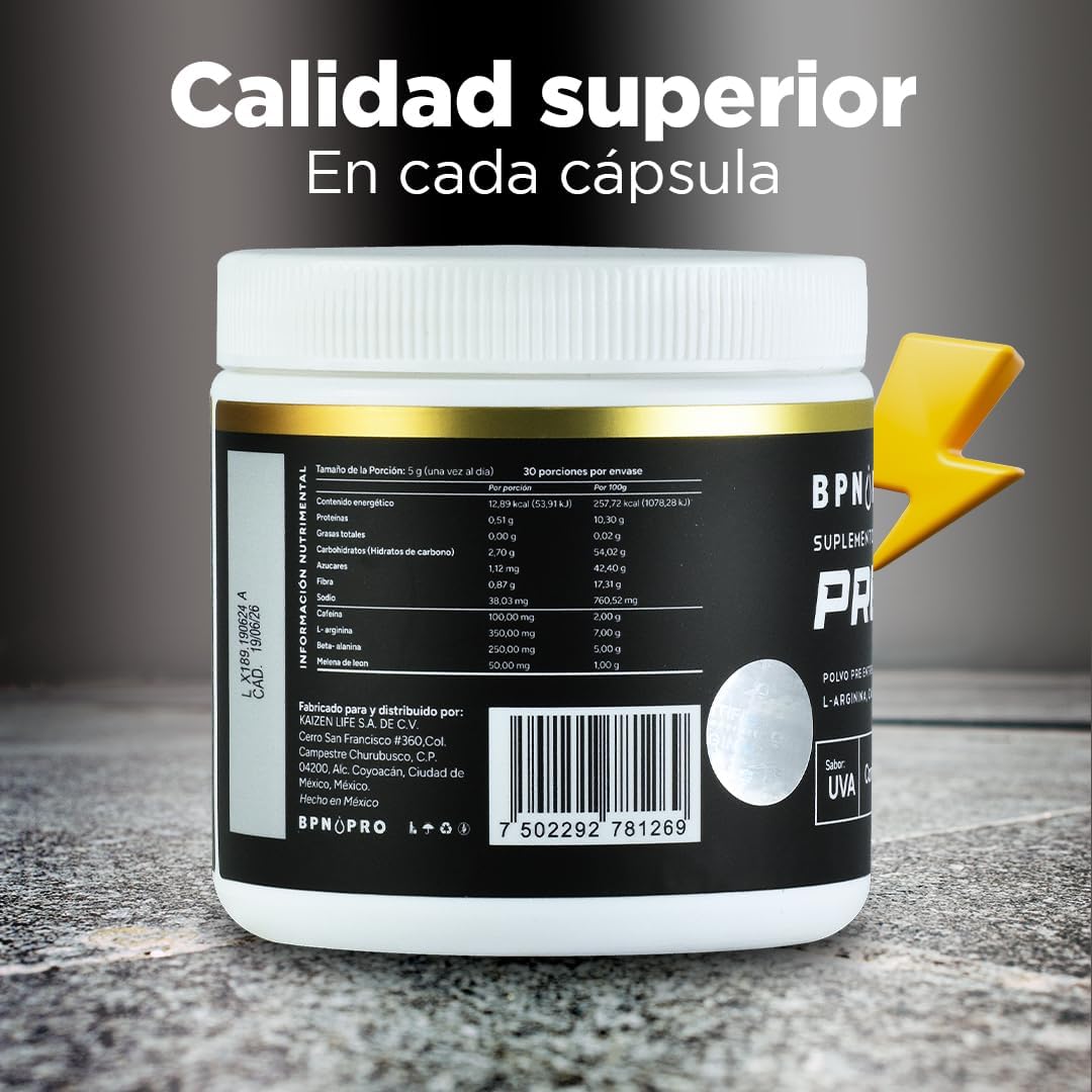 Pre Entreno Oxido Nitrico Arginina Betabel Cafeína Bpn Pro.