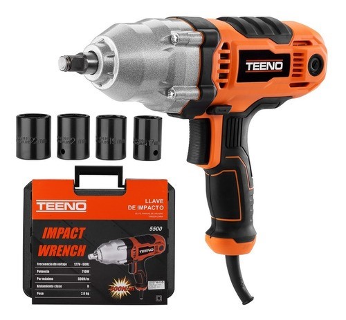Llave De Impacto 500 Nm Teeno Adaptador 17/19/21/22 Mm 710w naranja/negro.