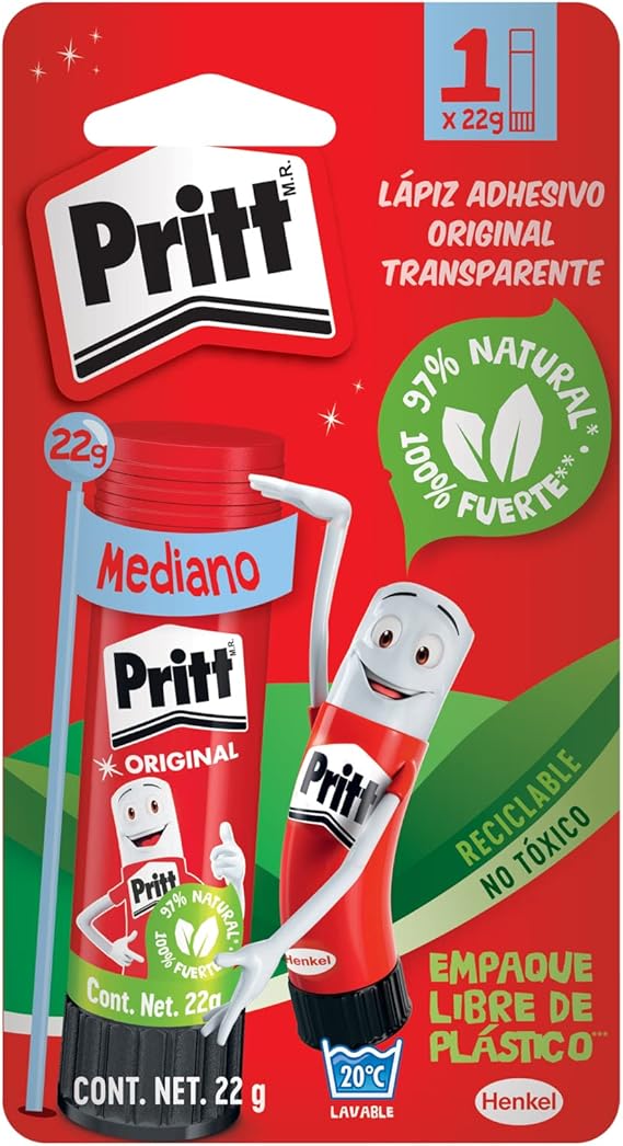 A Lápiz adhesivo marca Pritt, es un pegamento seguro para niños, ideal para útiles escolares y manualidades, adhesivo resistente para oficina y papelería, pegamento Pritt, 22g.