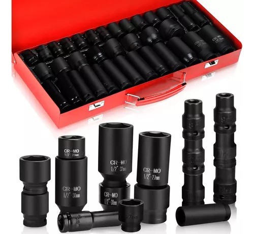 Juego Dados De Impacto Profundo 1/2 8-32mm Herramienta 35pzs rojo.