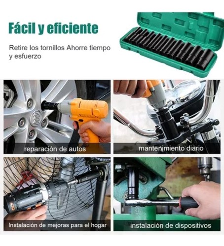 Juegos Herramientas Mecanicas Llave Impacto Dados 1/2'' verde negro.