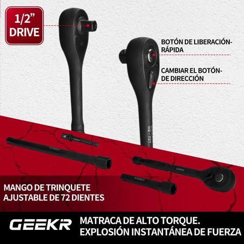 42 Pz Juego De Dados 1/2con Matraca 8-32 Mm Uso Pesado rojo negro.