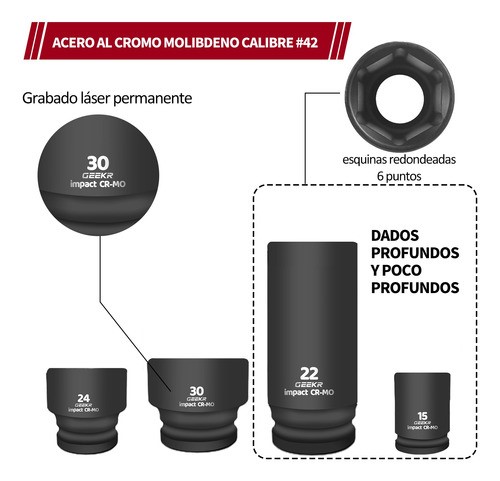 42 Pz Juego De Dados 1/2con Matraca 8-32 Mm Uso Pesado rojo negro.