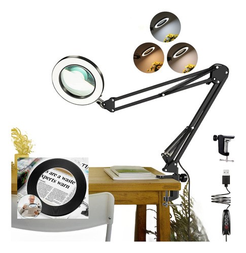 Lámpara Led De Escritorio Con Lupa De 8x Con Brazo Pedestal .
