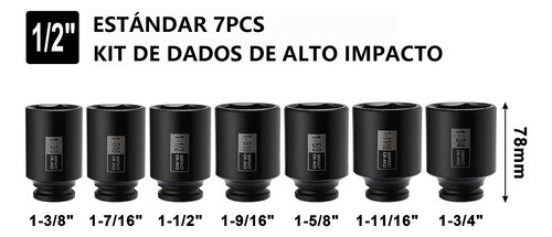 Juego De Dados Impacto 1/2 Grandes Estandar Uso Pesado rojo.
