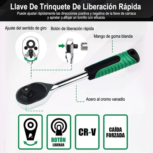 Juego De Llaves De Tubo Con Llave Carraca Y Extensión 20pzs verde negro.