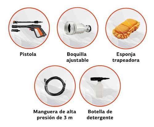 Hidrolavadora Alta Presión Daewoo Accesorios 1400w 1520 Psi naranja negro.