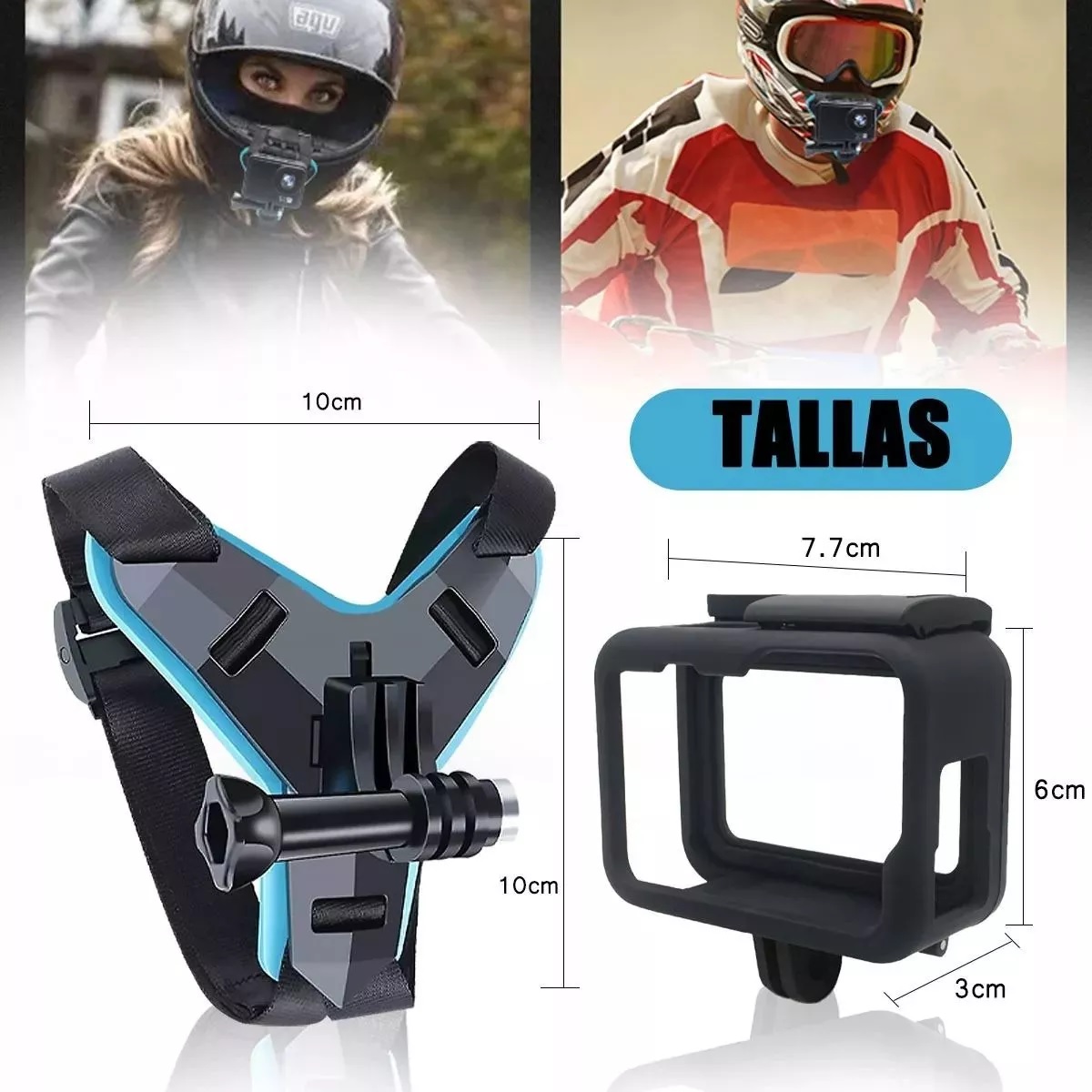Base Adaptador Casco Moto Kit Lateral Base Cámara Tubo Negro/Azul.
