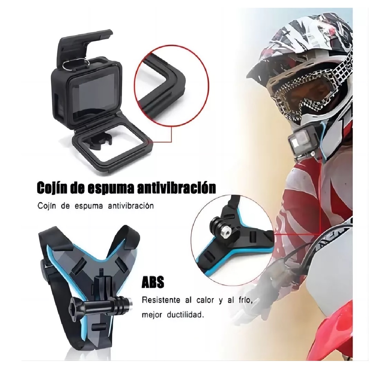Base Adaptador Casco Moto Kit Lateral Base Cámara Tubo Negro/Azul.