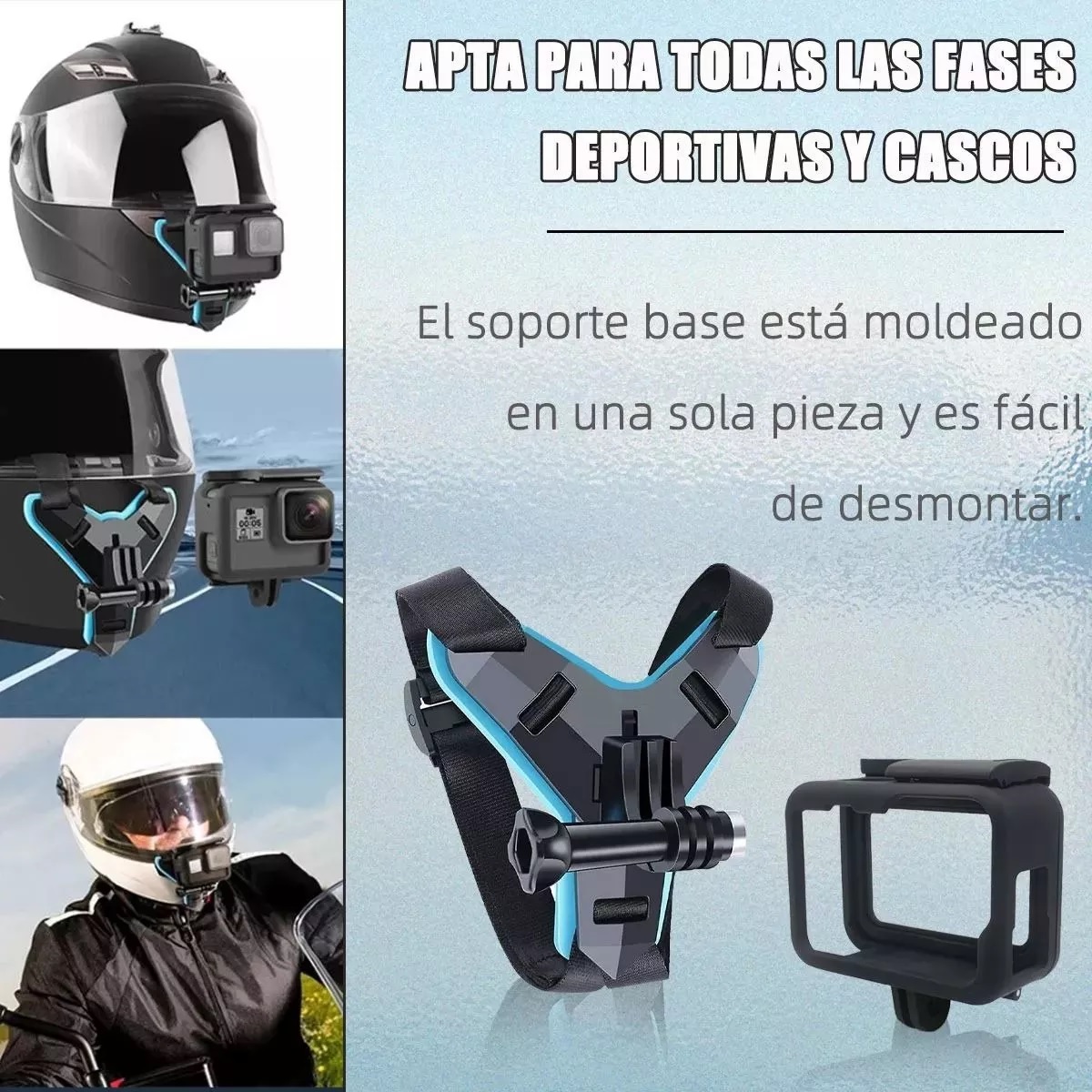 Base Adaptador Casco Moto Kit Lateral Base Cámara Tubo Negro/Azul.