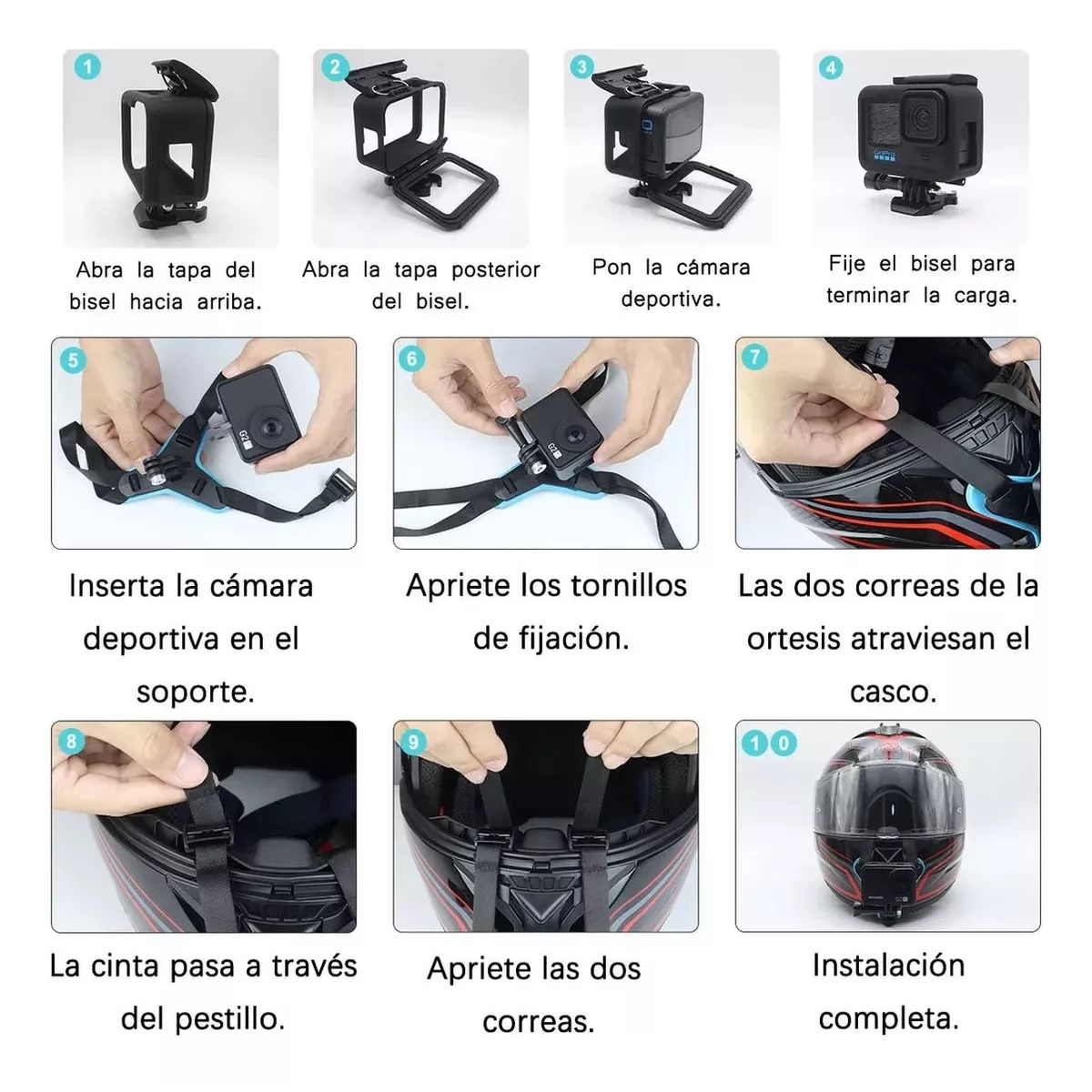 Base Adaptador Casco Moto Kit Lateral Base Cámara Tubo Negro/Azul.