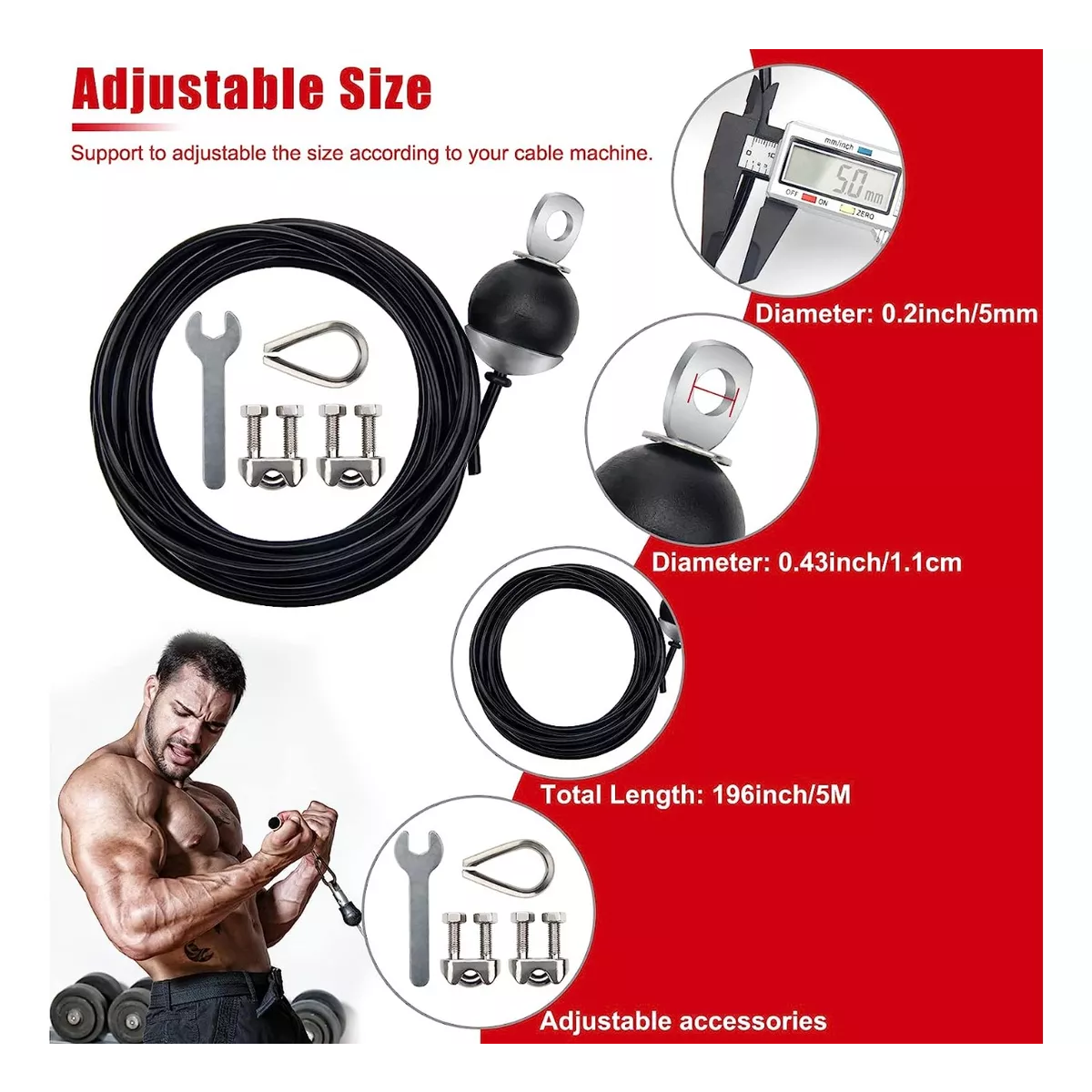 Sistema De Polea De Gimnasio, Cable Ajustable, 3 M, 5 M, 2 M.