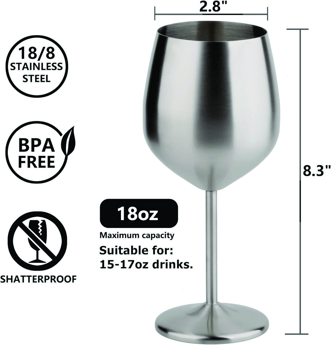 Set De Copas Vino Metalicas Elegante Acero Inoxidable 4 Pz