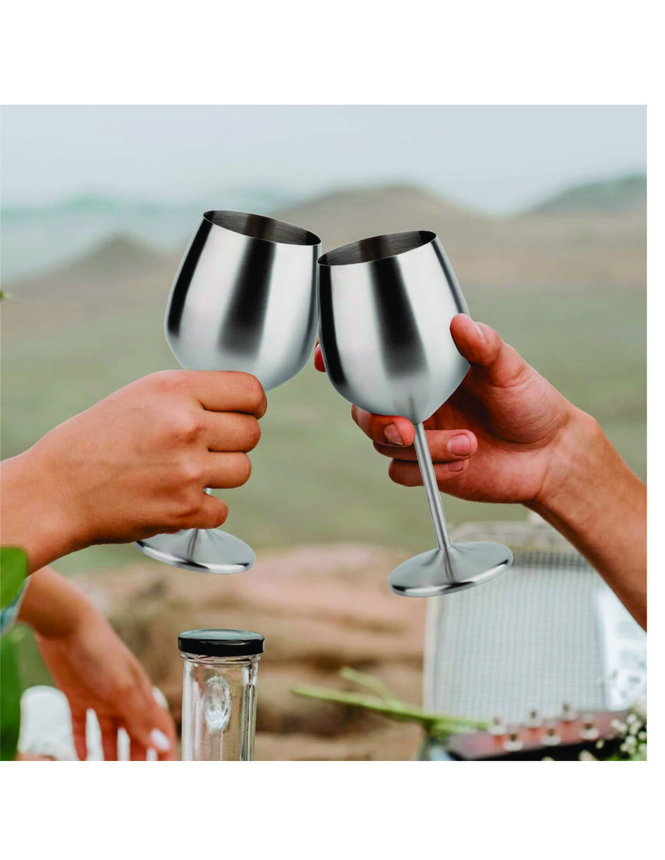 Set De Copas Vino Metalicas Elegante Acero Inoxidable 4 Pz