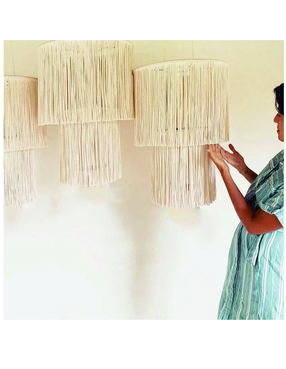 Lampara Pantalla Macramé Boho Techo Moda