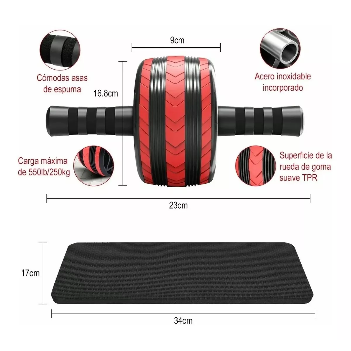 Kit Ejercitador Rueda Abdominales Barras Push-up Cuerda.