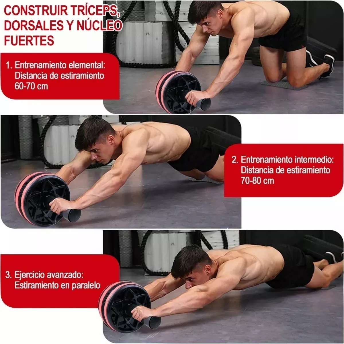 Kit Ejercitador Rueda Abdominales Barras Push-up Cuerda.