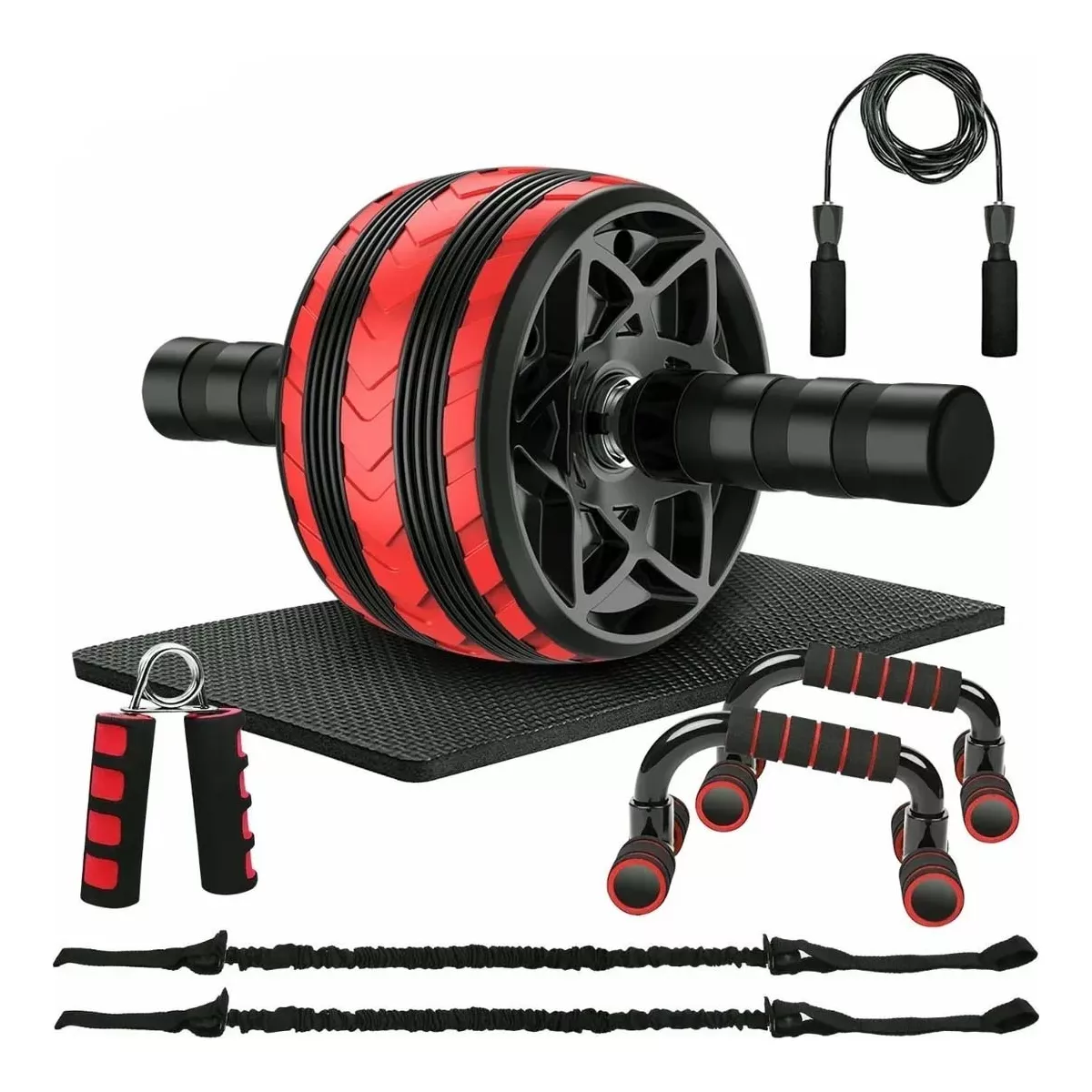 Kit Ejercitador Rueda Abdominales Barras Push-up Cuerda.