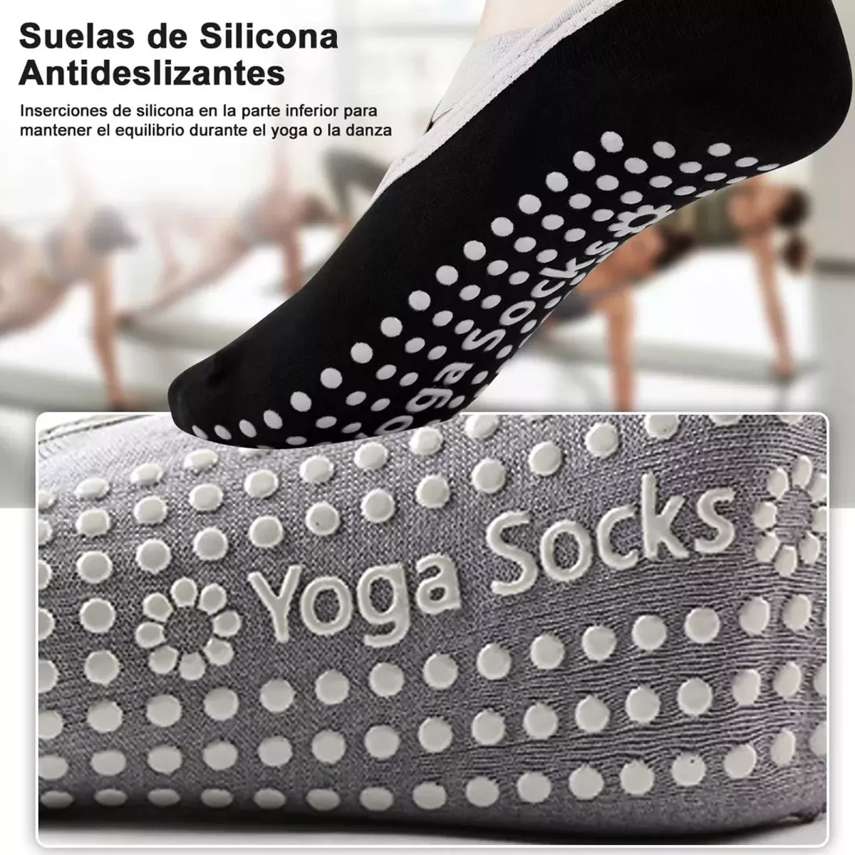 Set Calcetines Yoga Antiderrapantes Ropa Deportiva Pilates 5 Par Negro.