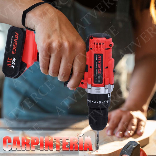 Kit De Taladro Eléctrico Atverce Atornillador Inalámbrico Color Rojo.
