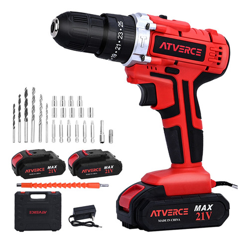 Kit De Taladro Eléctrico Atverce Atornillador Inalámbrico Color Rojo.