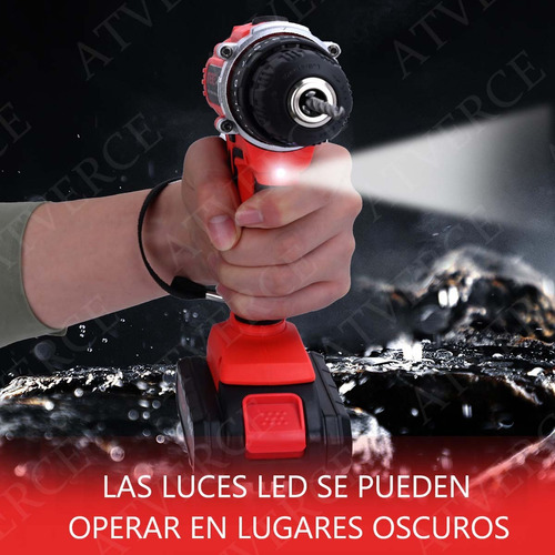 Kit De Taladro Eléctrico Atverce Atornillador Inalámbrico Color Rojo.