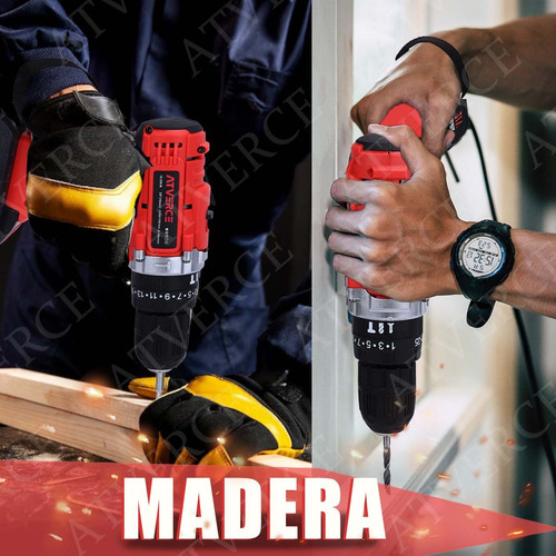 Kit De Taladro Eléctrico Atverce Atornillador Inalámbrico Color Rojo.