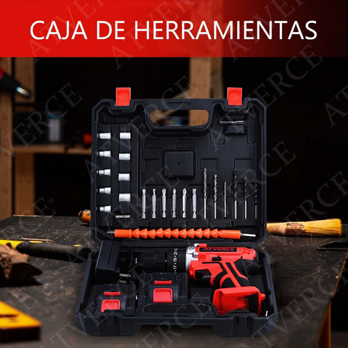 Kit De Taladro Eléctrico Atverce Atornillador Inalámbrico Color Rojo.