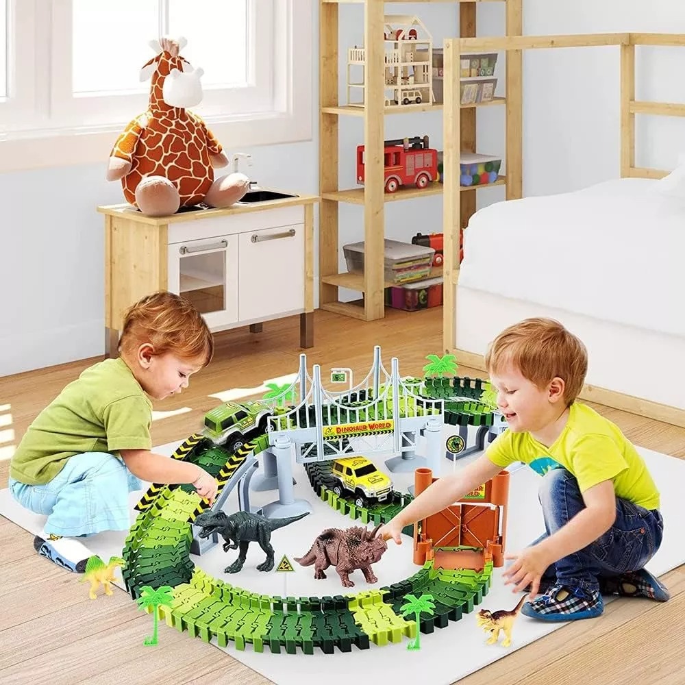 Juguetes De Dinosaurios Pista Para Niños Con 2 Coches 156 pzs .