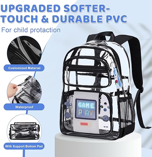 A ACESAK - Mochila transparente para niños y niñas, 3 unidades de mochila transparente resistente con bolsa de almuerzo, mochila transparente aprobada por el estadio