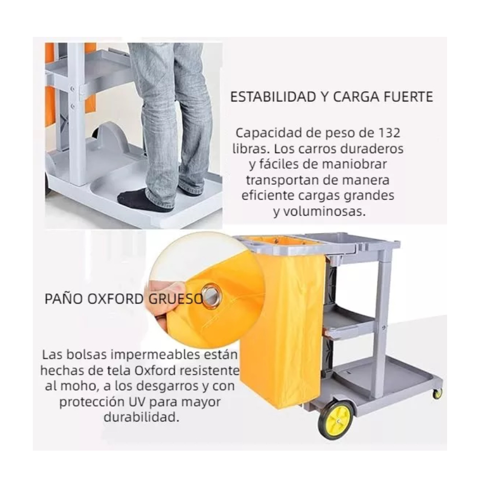 Carrito Limpieza Bolsa Aseo Conserje Gris.